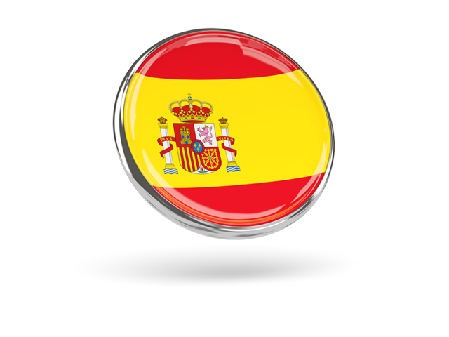 Round icon with metal frame. Download flag icon of Spain at PNG format