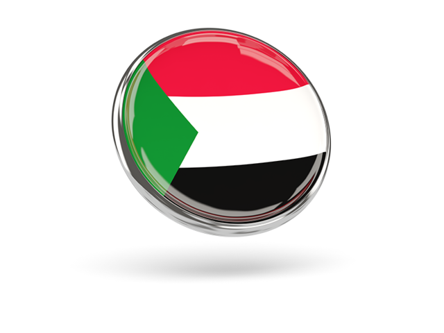 Round icon with metal frame. Download flag icon of Sudan at PNG format