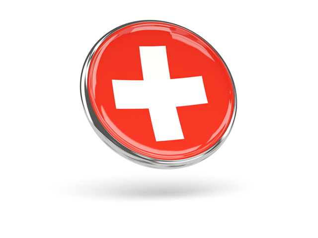 Круглая иконка с металлической рамкой. Скачать флаг. Швейцария