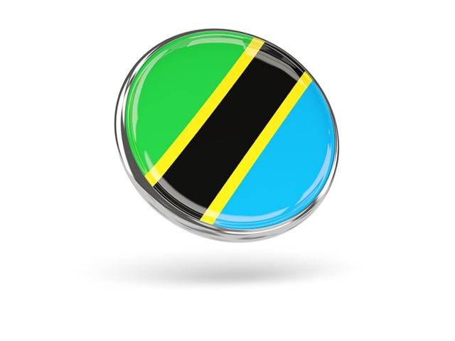 Круглая иконка с металлической рамкой. Скачать флаг. Танзания