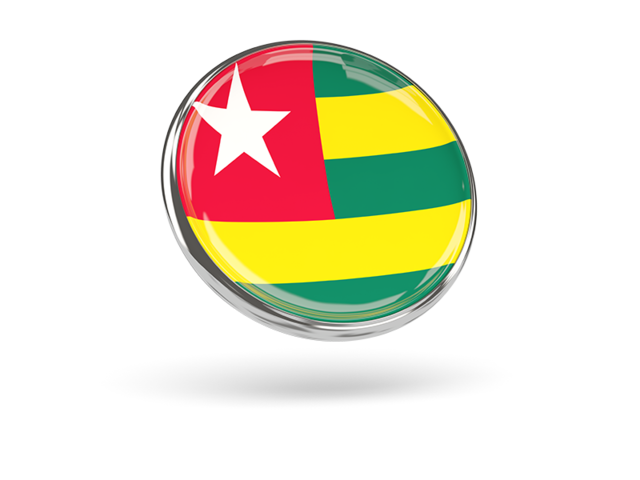 Round icon with metal frame. Download flag icon of Togo at PNG format