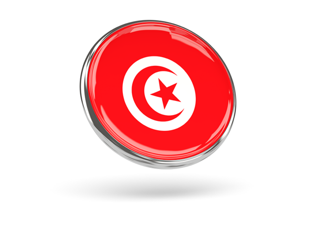 Round icon with metal frame. Download flag icon of Tunisia at PNG format