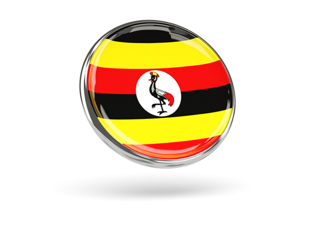 Round icon with metal frame. Download flag icon of Uganda at PNG format