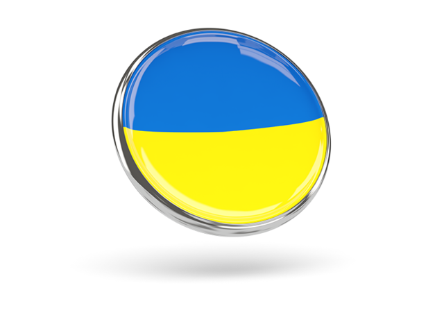 Round icon with metal frame. Download flag icon of Ukraine at PNG format
