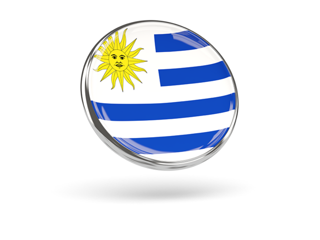 Round icon with metal frame. Download flag icon of Uruguay at PNG format