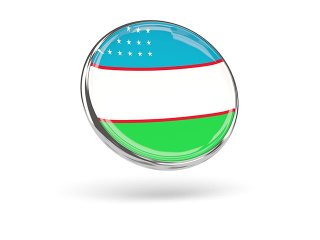 Round icon with metal frame. Download flag icon of Uzbekistan at PNG format