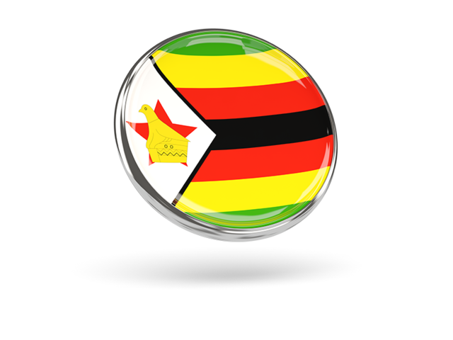 Круглая иконка с металлической рамкой. Скачать флаг. Зимбабве