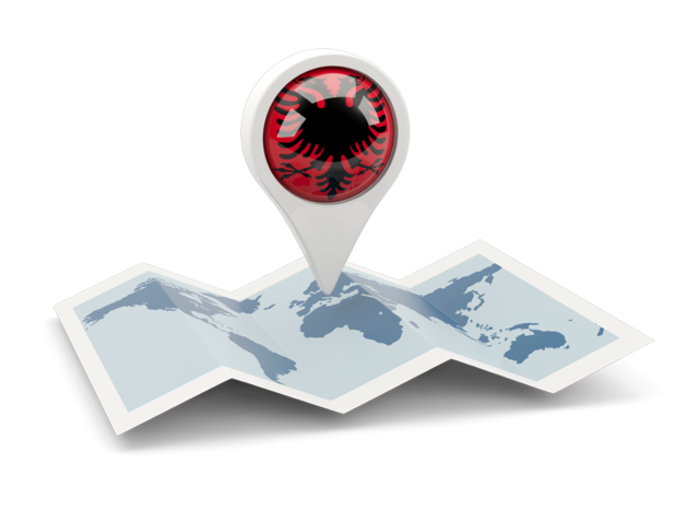 Круглая иконка над картой мира. Скачать флаг. Албания