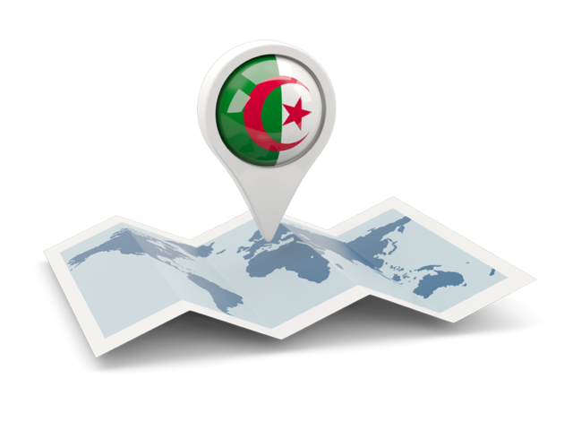 Round pin with map. Download flag icon of Algeria at PNG format
