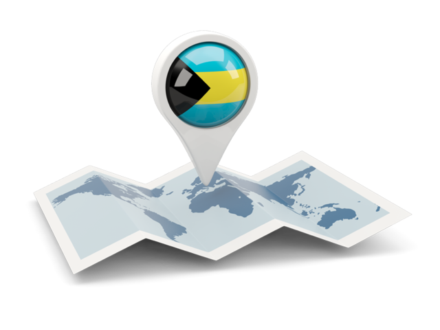Круглая иконка над картой мира. Скачать флаг. Багамские Острова
