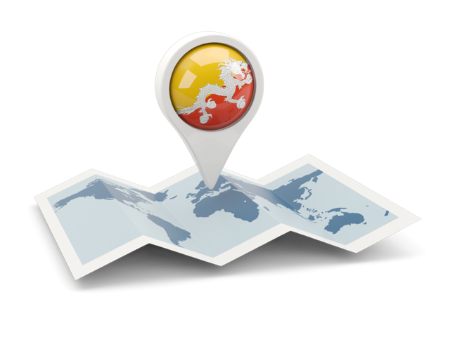 Круглая иконка над картой мира. Скачать флаг. Бутан