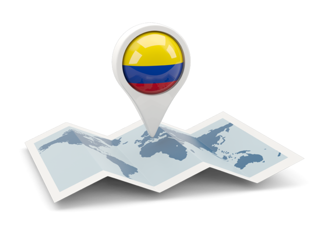 Круглая иконка над картой мира. Скачать флаг. Колумбия