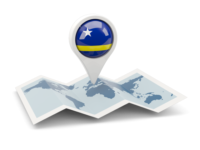 Round pin with map. Illustration of flag of Curacao