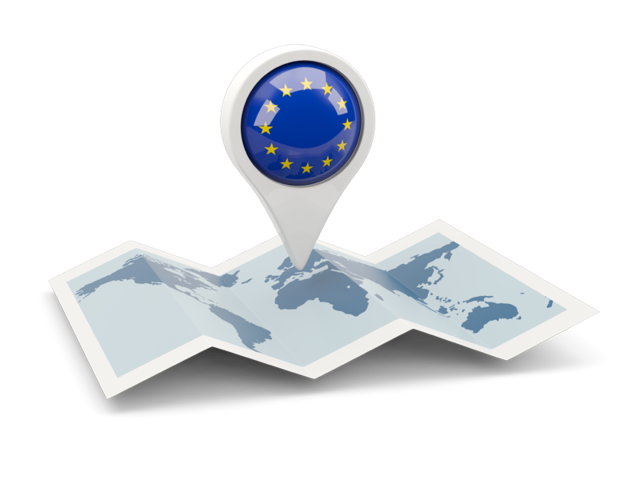 Круглая иконка над картой мира. Скачать флаг. Европейский союз