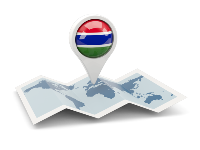 Круглая иконка над картой мира. Скачать флаг. Гамбия