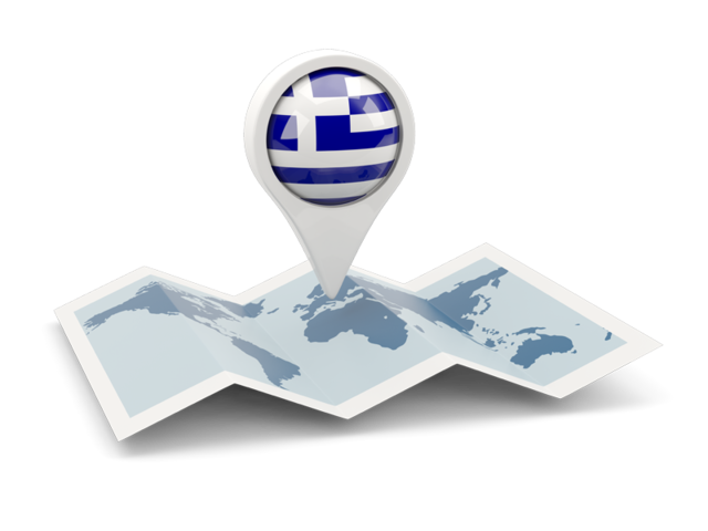 Круглая иконка над картой мира. Скачать флаг. Греция