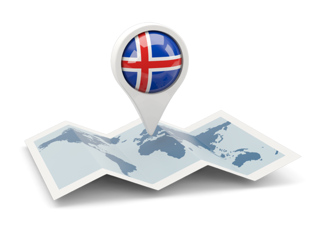 Круглая иконка над картой мира. Скачать флаг. Исландия