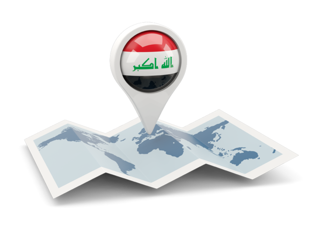 Круглая иконка над картой мира. Скачать флаг. Республика Ирак