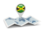 Ямайка. Круглая иконка над картой мира. Скачать иллюстрацию.