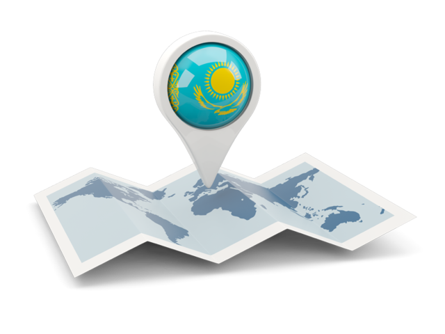 Круглая иконка над картой мира. Скачать флаг. Казахстан