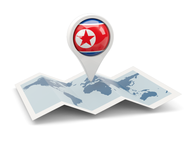 Круглая иконка над картой мира. Скачать флаг. Северная Корея