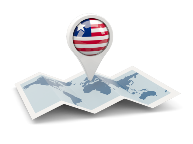 Круглая иконка над картой мира. Скачать флаг. Либерия