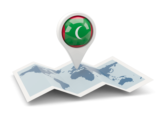Круглая иконка над картой мира. Скачать флаг. Мальдивы