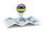 Mauritius. Round pin with map. Download icon.