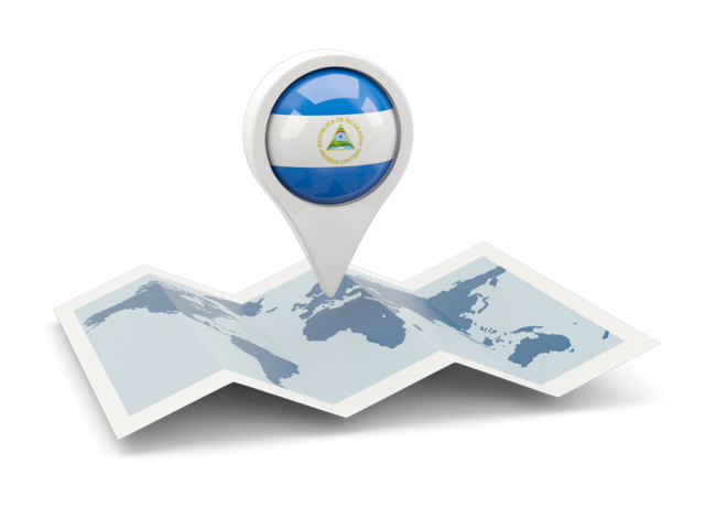 Круглая иконка над картой мира. Скачать флаг. Никарагуа