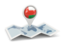 Oman. Round pin with map. Download icon.