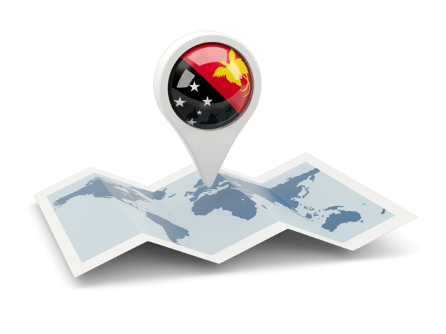 Круглая иконка над картой мира. Скачать флаг. Папуа — Новая Гвинея