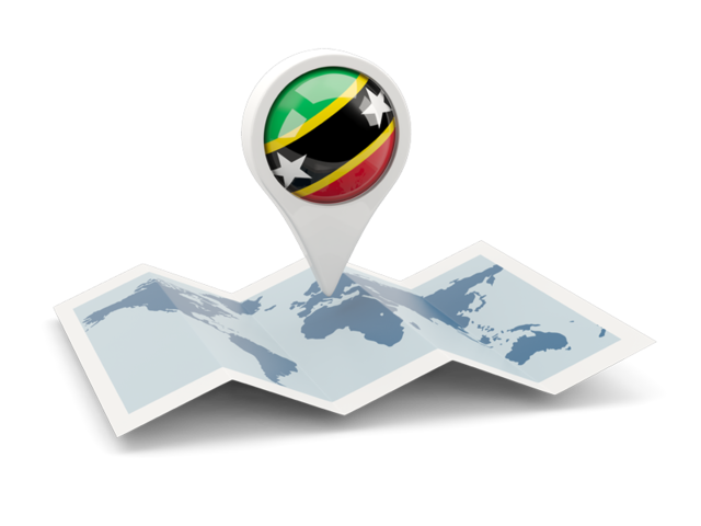 Круглая иконка над картой мира. Скачать флаг. Сент-Китс и Невис