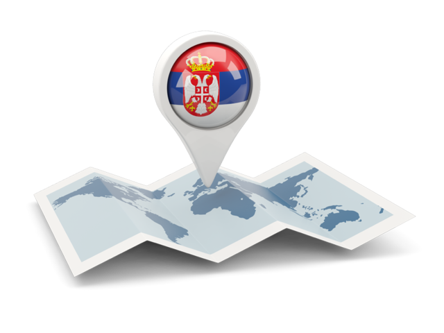 Круглая иконка над картой мира. Скачать флаг. Сербия