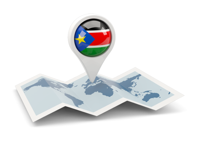 Круглая иконка над картой мира. Скачать флаг. Южный Судан