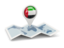 United Arab Emirates. Round pin with map. Download icon.