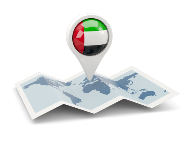 Круглая иконка над картой мира. Скачать флаг. Объединённые Арабские Эмираты