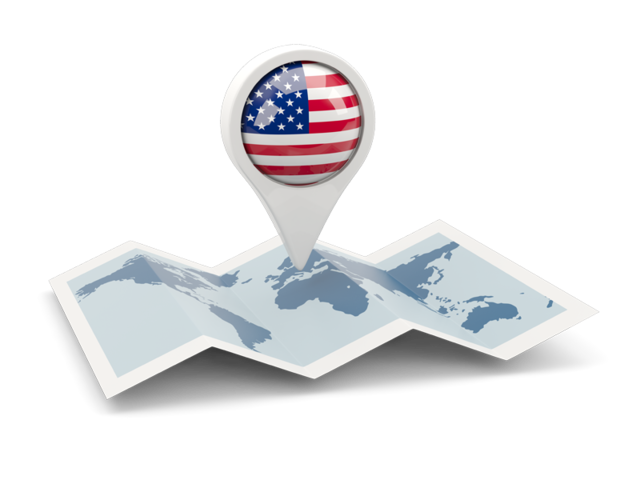 Round Pin With Map Illustration Of Flag Of United States Of America