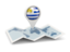 Uruguay. Round pin with map. Download icon.