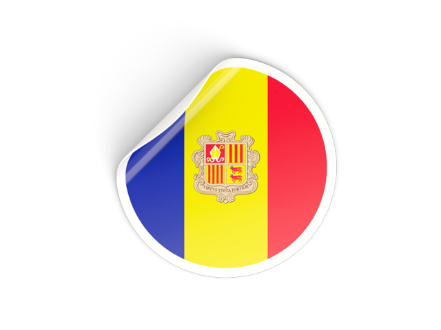 Round sticker. Download flag icon of Andorra at PNG format