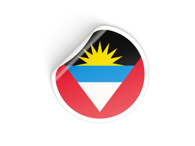 Round sticker. Download flag icon of Antigua and Barbuda at PNG format