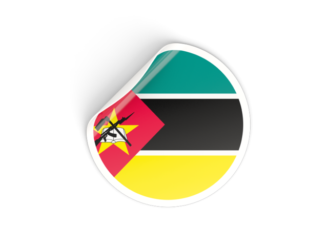 Round sticker. Illustration of flag of Mozambique