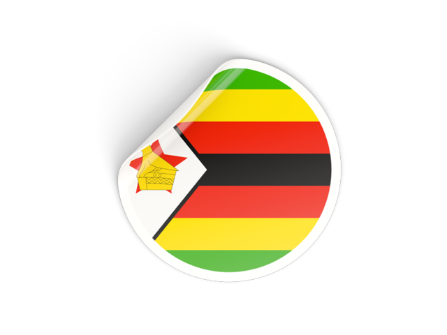 Round sticker. Illustration of flag of Zimbabwe
