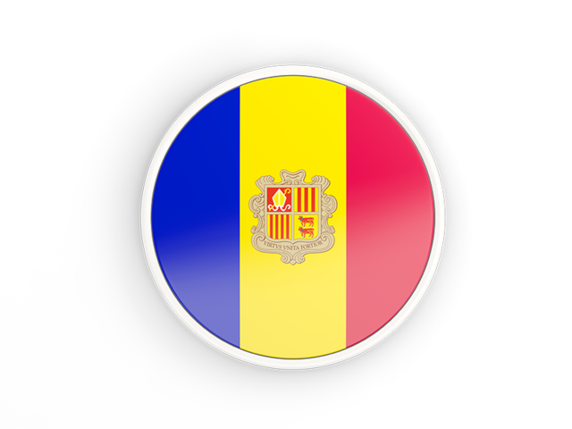 Round icon with white frame. Download flag icon of Andorra at PNG format