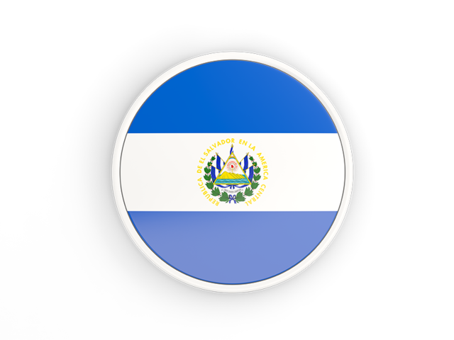 Round icon with white frame. Illustration of flag of El Salvador