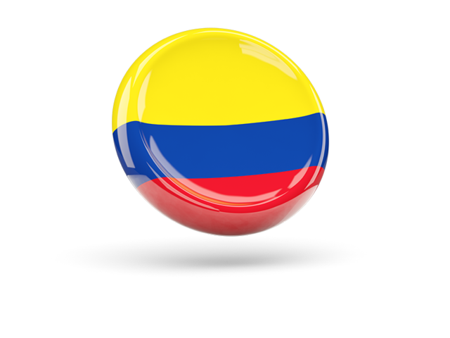 Shiny round icon. Illustration of flag of Colombia