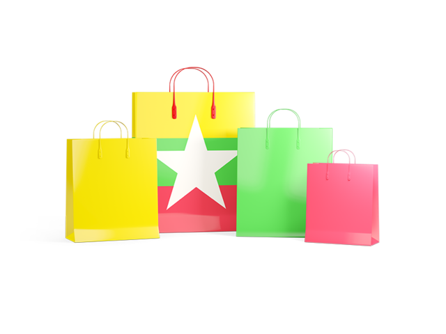 Shopping bags with flag. Download flag icon of Myanmar at PNG format