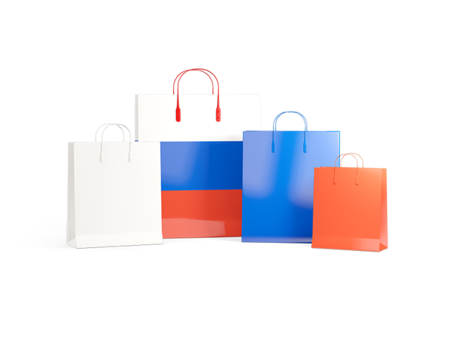 Shopping bags with flag. Illustration of flag of Russia