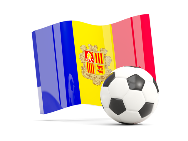 Soccerball with waving flag. Download flag icon of Andorra at PNG format