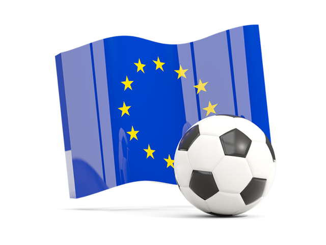 Soccerball with waving flag. Download flag icon of European Union at PNG format