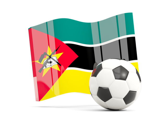 Футбольный мяч с волнистым флагом. Скачать флаг. Мозамбик